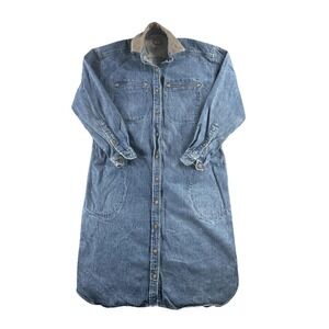 Vintage Banana Republic Denim Shirt Dress Womens Small Leather Collar Pockets